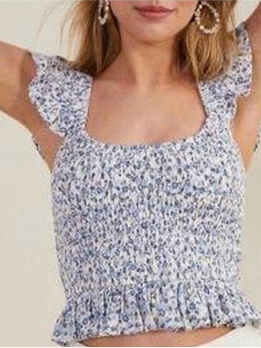 Altar’d State - Smocked Floral Tank - Light Blue - XXS